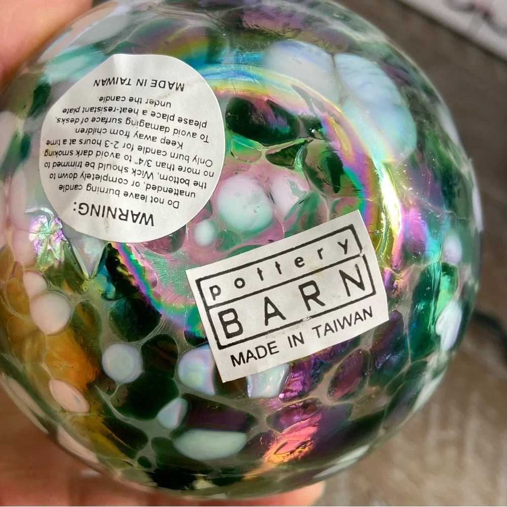 Pottery Barn Set 3 Artisan Oil Burning Glass Candles Red Green Flickering Glow